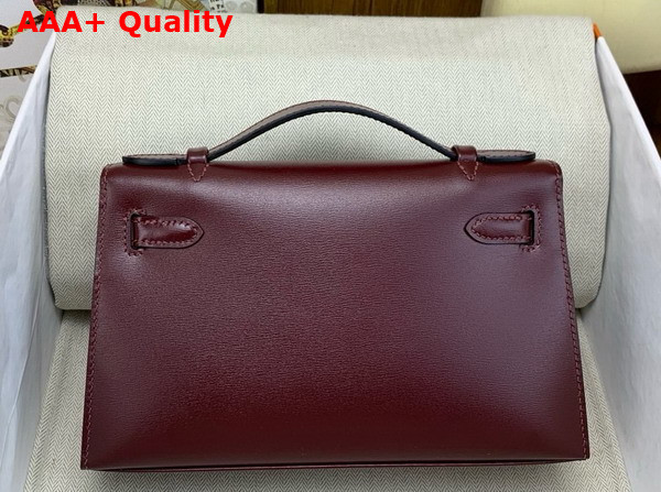 Hermes Kelly Pochette in Bordeaux Box Leather Replica