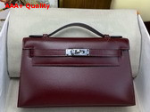 Hermes Kelly Pochette in Bordeaux Box Leather Replica