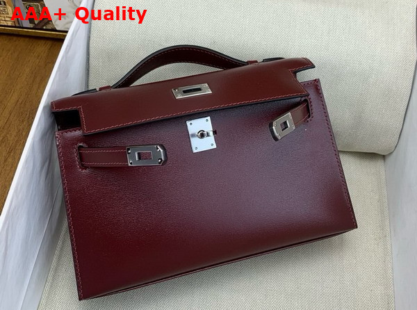 Hermes Kelly Pochette in Bordeaux Box Leather Replica