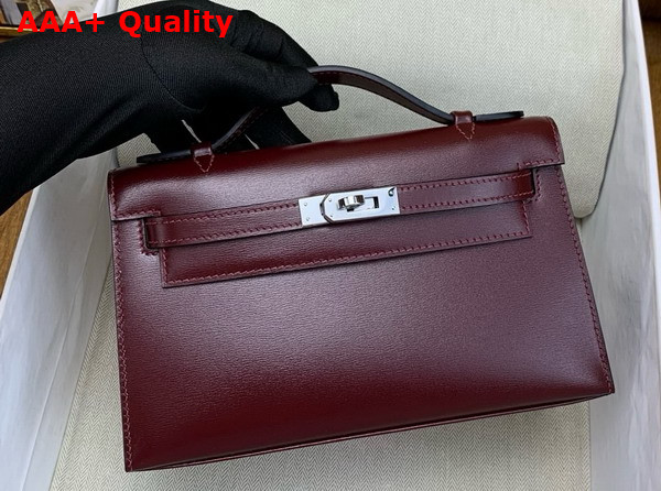 Hermes Kelly Pochette in Bordeaux Box Leather Replica