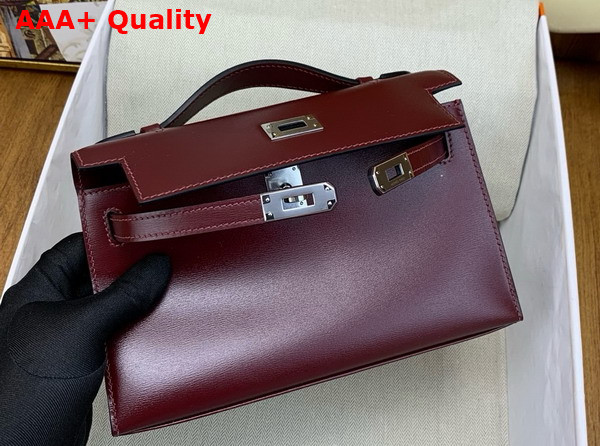 Hermes Kelly Pochette in Bordeaux Box Leather Replica