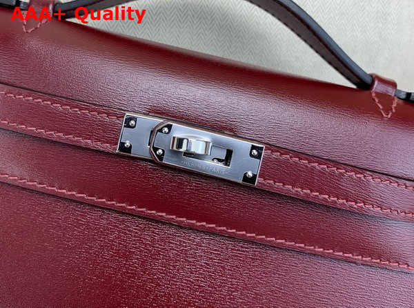 Hermes Kelly Pochette in Bordeaux Box Leather Replica