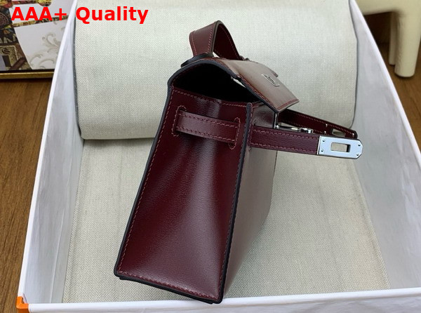 Hermes Kelly Pochette in Bordeaux Box Leather Replica