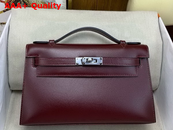 Hermes Kelly Pochette in Bordeaux Box Leather Replica