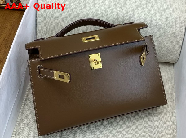 Hermes Kelly Pochette in Chocolate Box Leather Replica