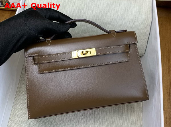 Hermes Kelly Pochette in Chocolate Box Leather Replica