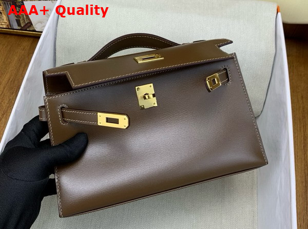 Hermes Kelly Pochette in Chocolate Box Leather Replica