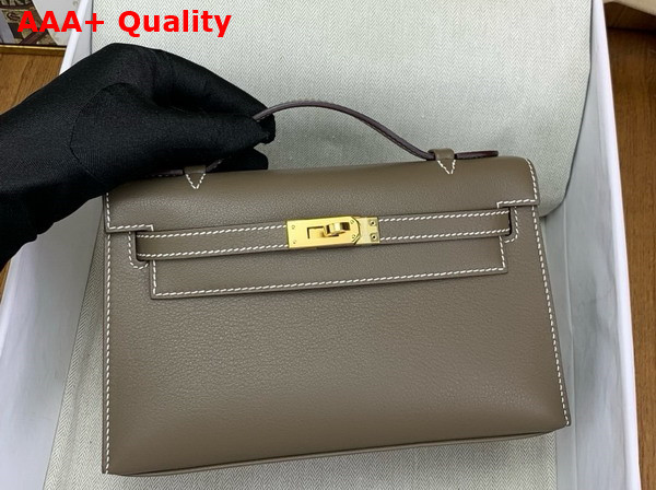 Hermes Kelly Pochette in Elephant Grey Swift Calfskin Replica