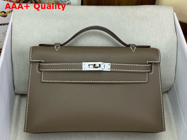 Hermes Kelly Pochette in Elephant Grey Swift Calfskin Replica