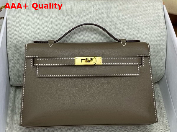 Hermes Kelly Pochette in Elephant Grey Swift Calfskin Replica