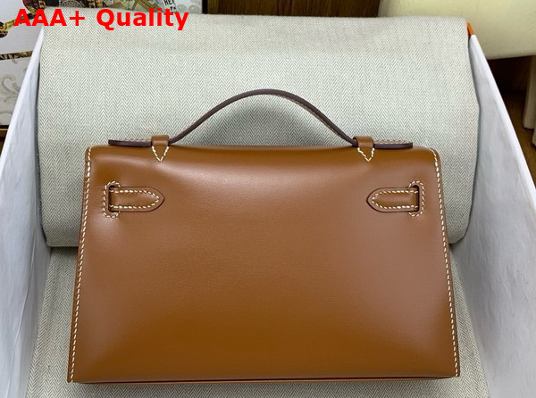 Hermes Kelly Pochette in Gold Box Leather Replica