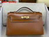 Hermes Kelly Pochette in Gold Box Leather Replica