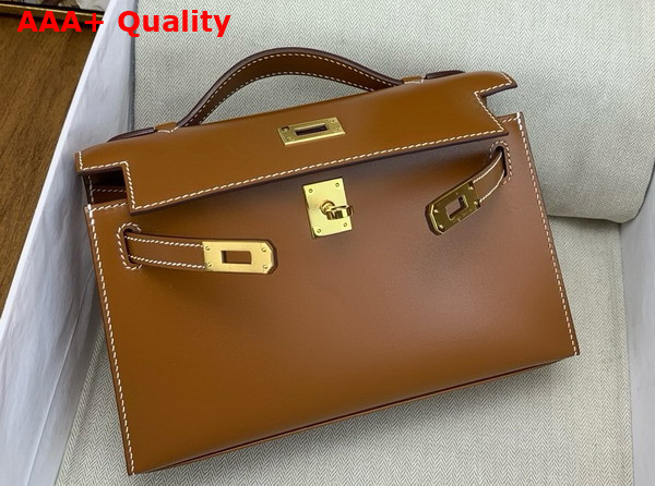 Hermes Kelly Pochette in Gold Box Leather Replica