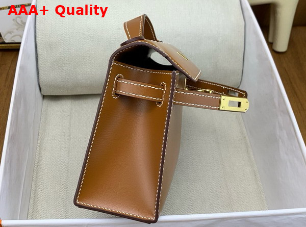 Hermes Kelly Pochette in Gold Box Leather Replica