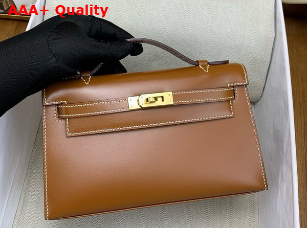 Hermes Kelly Pochette in Gold Box Leather Replica