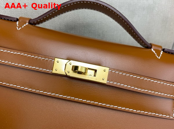 Hermes Kelly Pochette in Gold Box Leather Replica