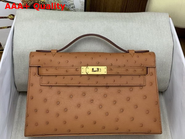Hermes Kelly Pochette in Gold Ostrich Leather Replica