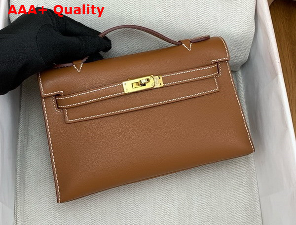 Hermes Kelly Pochette in Gold Swift Calfskin Replica