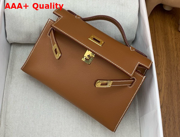 Hermes Kelly Pochette in Gold Swift Calfskin Replica