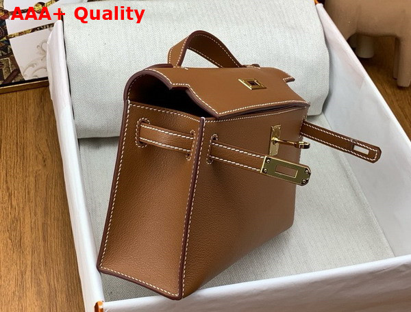 Hermes Kelly Pochette in Gold Swift Calfskin Replica