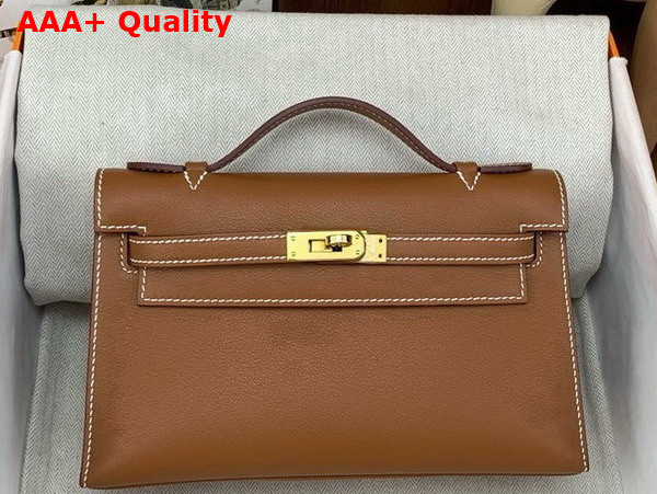 Hermes Kelly Pochette in Gold Swift Calfskin Replica