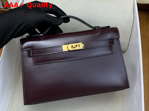Hermes Kelly Pochette in Grape Box Leather Replica
