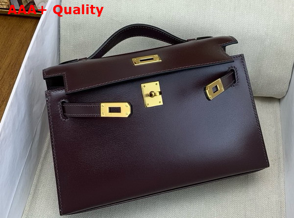 Hermes Kelly Pochette in Grape Box Leather Replica
