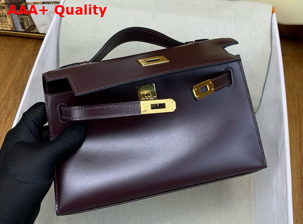 Hermes Kelly Pochette in Grape Box Leather Replica