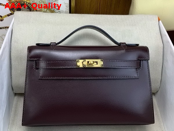 Hermes Kelly Pochette in Grape Box Leather Replica