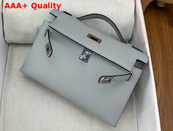 Hermes Kelly Pochette in Light Grey Swift Calfskin Replica