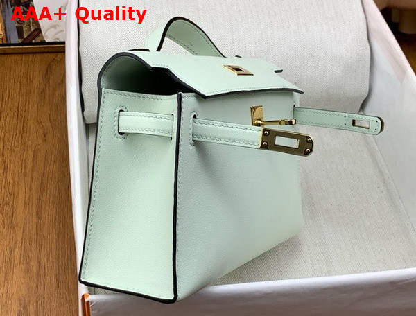 Hermes Kelly Pochette in Mint Green Swift Calfskin Replica