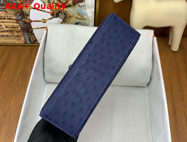 Hermes Kelly Pochette in Navy Blue Ostrich Leather Replica