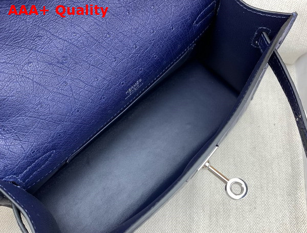 Hermes Kelly Pochette in Navy Blue Ostrich Leather Replica
