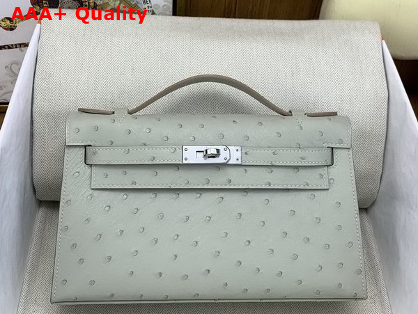 Hermes Kelly Pochette in Pearl Gray Ostrich Leather Replica