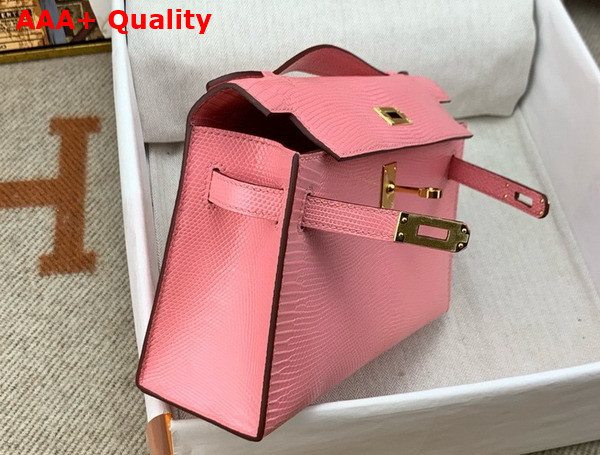 Hermes Kelly Pochette in Pink Lizard Leather Replica