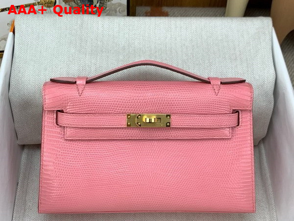 Hermes Kelly Pochette in Pink Lizard Leather Replica