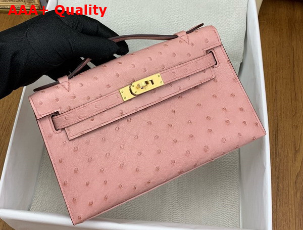 Hermes Kelly Pochette in Pink Ostrich Leather Replica