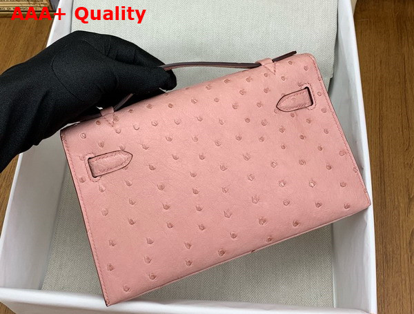 Hermes Kelly Pochette in Pink Ostrich Leather Replica