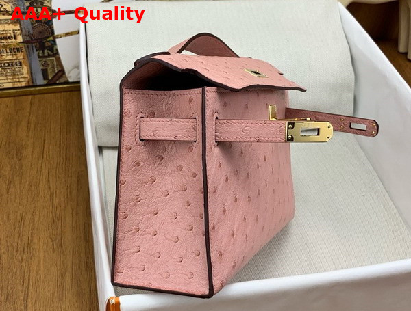 Hermes Kelly Pochette in Pink Ostrich Leather Replica