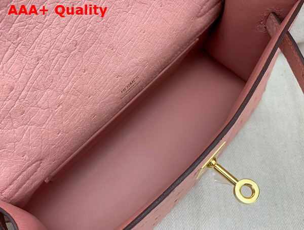 Hermes Kelly Pochette in Pink Ostrich Leather Replica