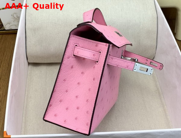 Hermes Kelly Pochette in Powder Pink Ostrich Leather Replica