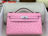 Hermes Kelly Pochette in Powder Pink Ostrich Leather Replica