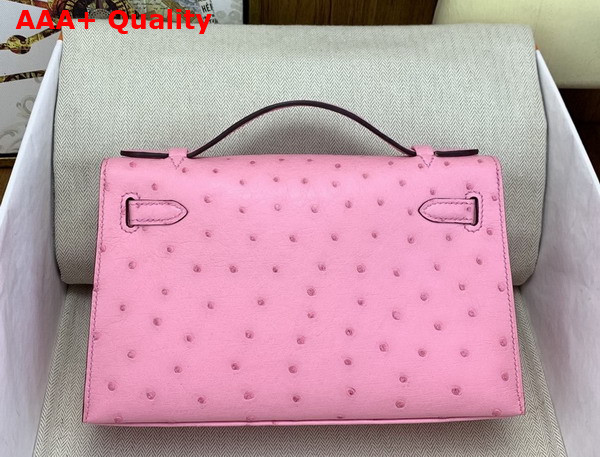 Hermes Kelly Pochette in Powder Pink Ostrich Leather Replica