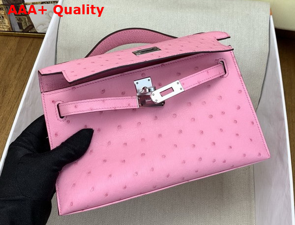 Hermes Kelly Pochette in Powder Pink Ostrich Leather Replica