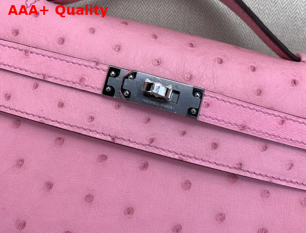 Hermes Kelly Pochette in Powder Pink Ostrich Leather Replica