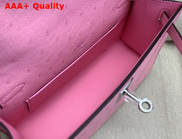 Hermes Kelly Pochette in Powder Pink Ostrich Leather Replica