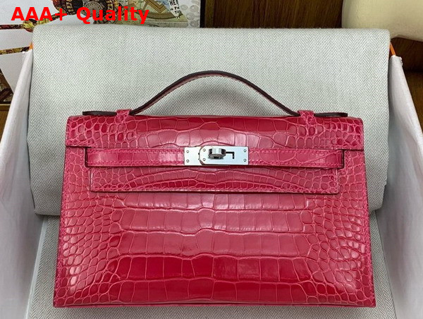 Hermes Kelly Pochette in Red Alligator Leather Replica