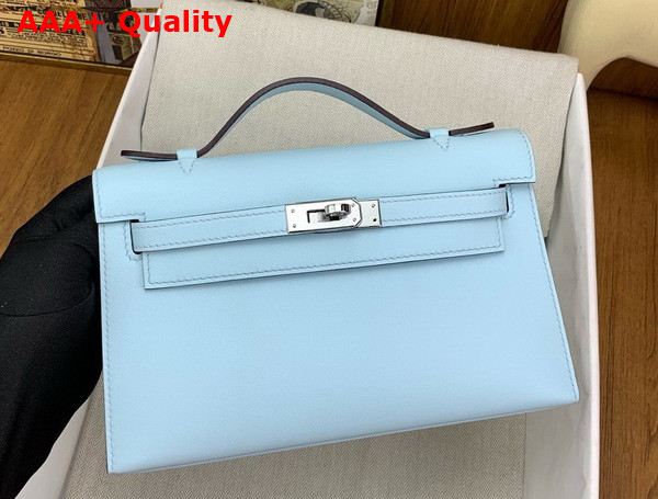 Hermes Kelly Pochette in Sky Blue Swift Calfskin Replica