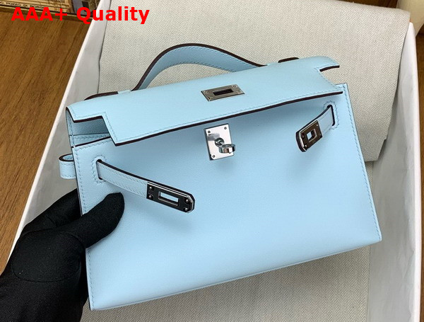 Hermes Kelly Pochette in Sky Blue Swift Calfskin Replica