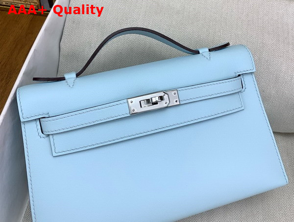 Hermes Kelly Pochette in Sky Blue Swift Calfskin Replica